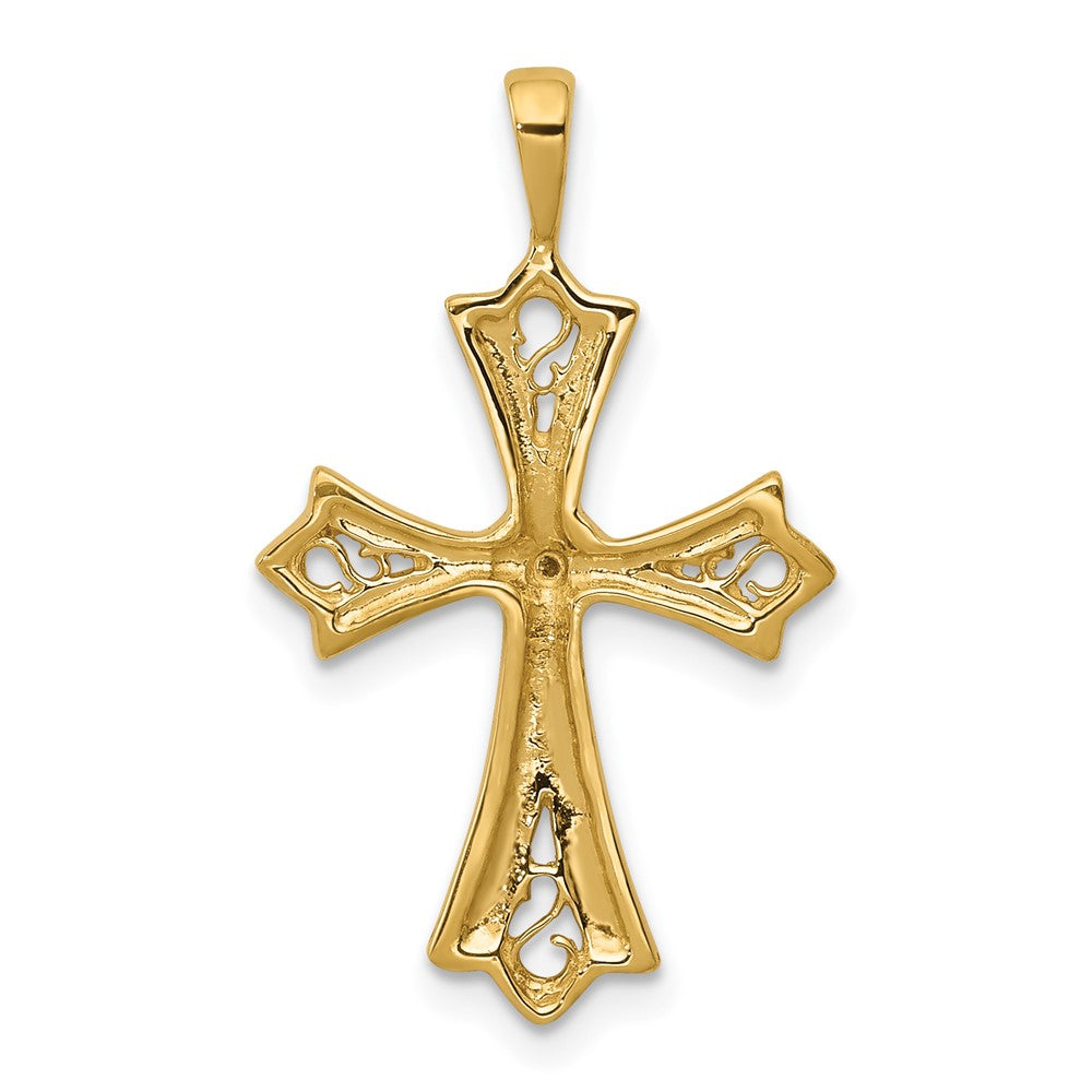 Solid 14k Yellow Gold AA Simulated CZ Cross w/ Heart Center Pendant