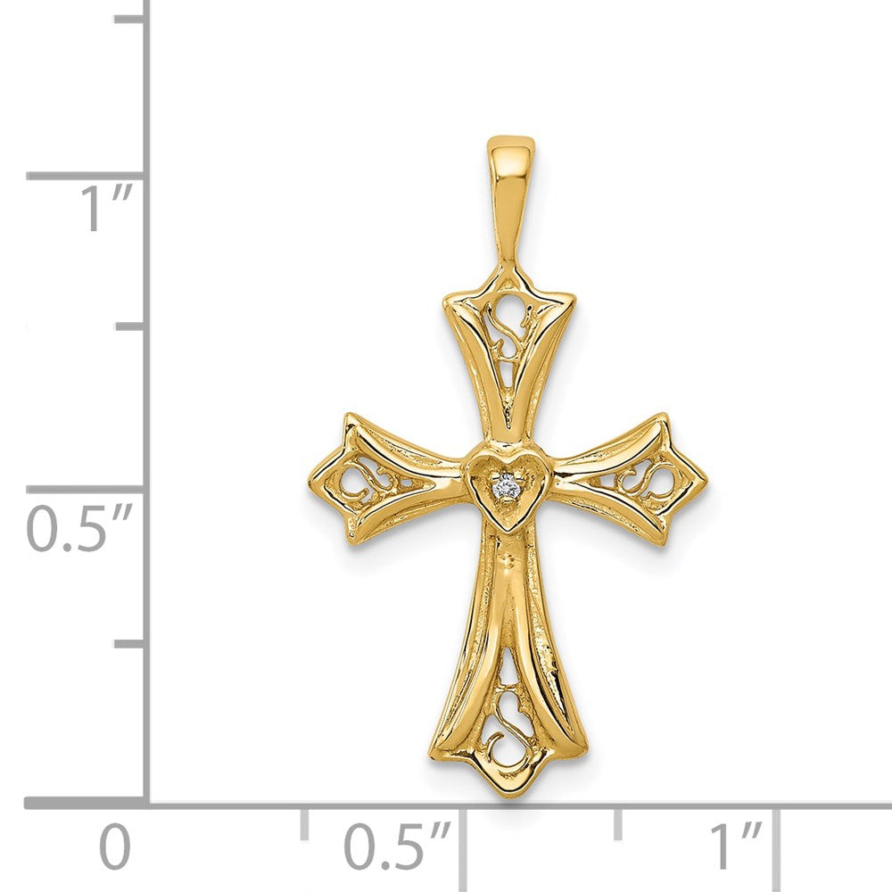 Solid 14k Yellow Gold AA Simulated CZ Cross w/ Heart Center Pendant