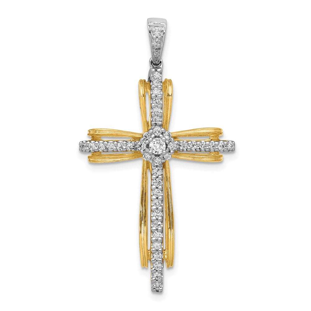 14k two tone gold 1 3ct real diamond passion cross pendant pm5096 033 ywa