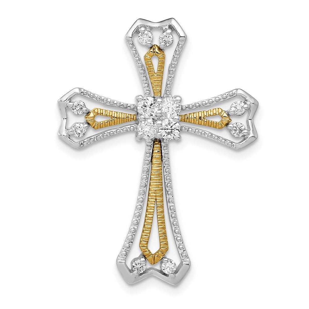 14k two tone gold 1 3ct real diamond cross chain slide pm5099 033 wya