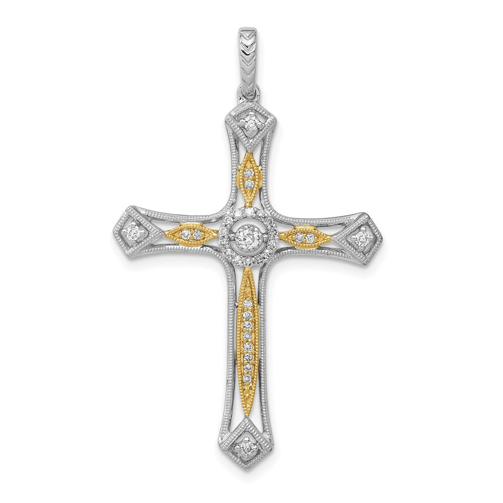 14k two tone gold 1 5ct real diamond cross pendant pm5100 020 wya
