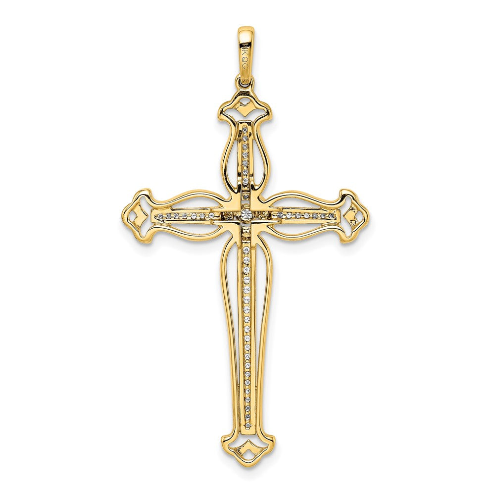 Solid 14k Yellow Gold 1/4ct. Simulated CZ Fancy Budded Cross Pendant