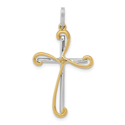 Solid 14k Two-tone 1/6ct. Simulated CZ Cross Pendant