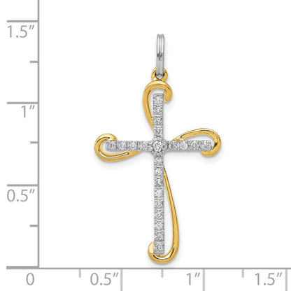 Solid 14k Two-tone 1/6ct. Simulated CZ Cross Pendant