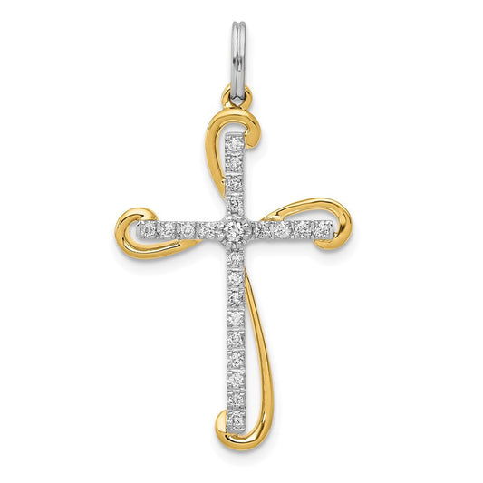 14k two tone gold 1 6ct real diamond cross pendant pm5106 016 wya