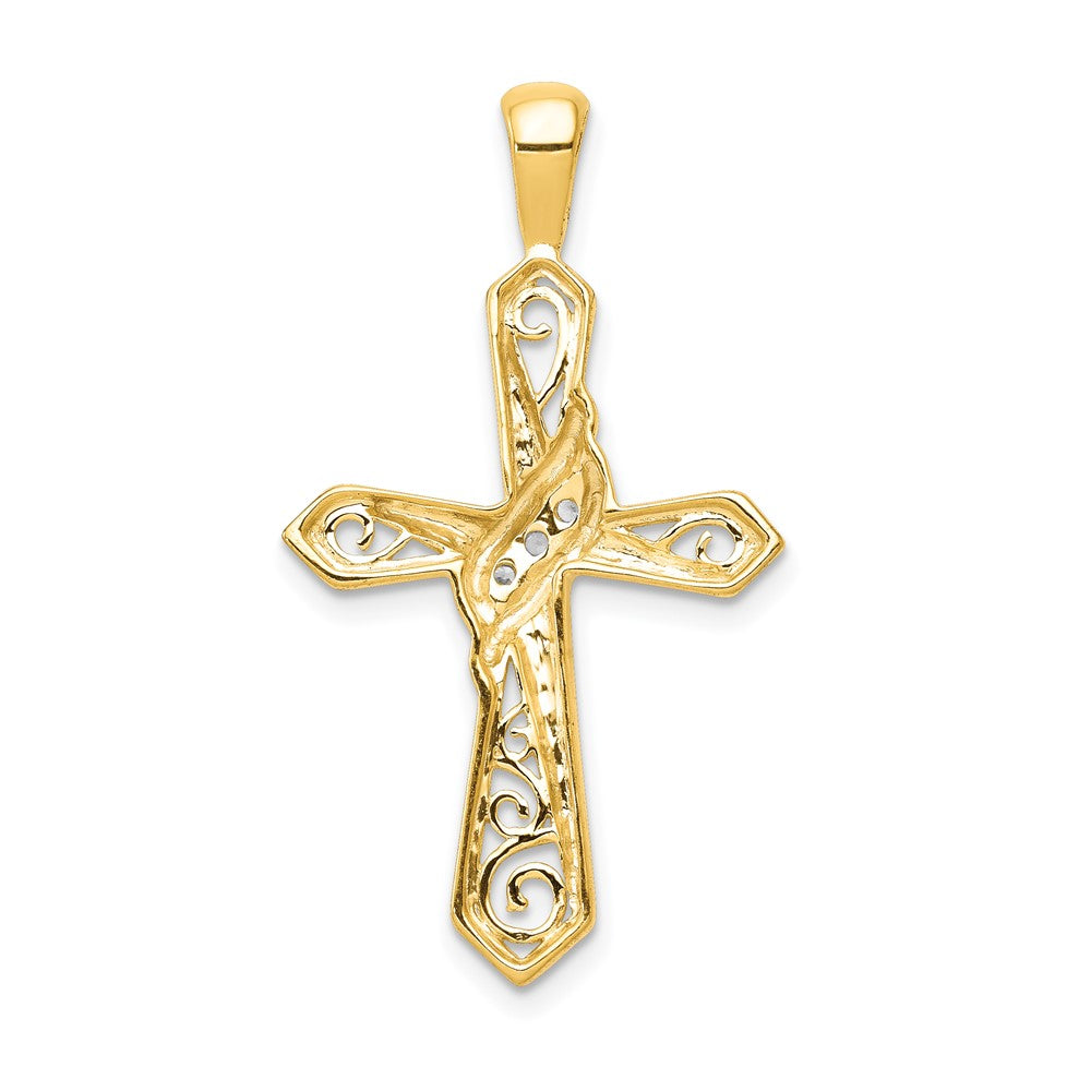Solid 14k Yellow Gold 1/20ct. Simulated CZ Cross Pendant