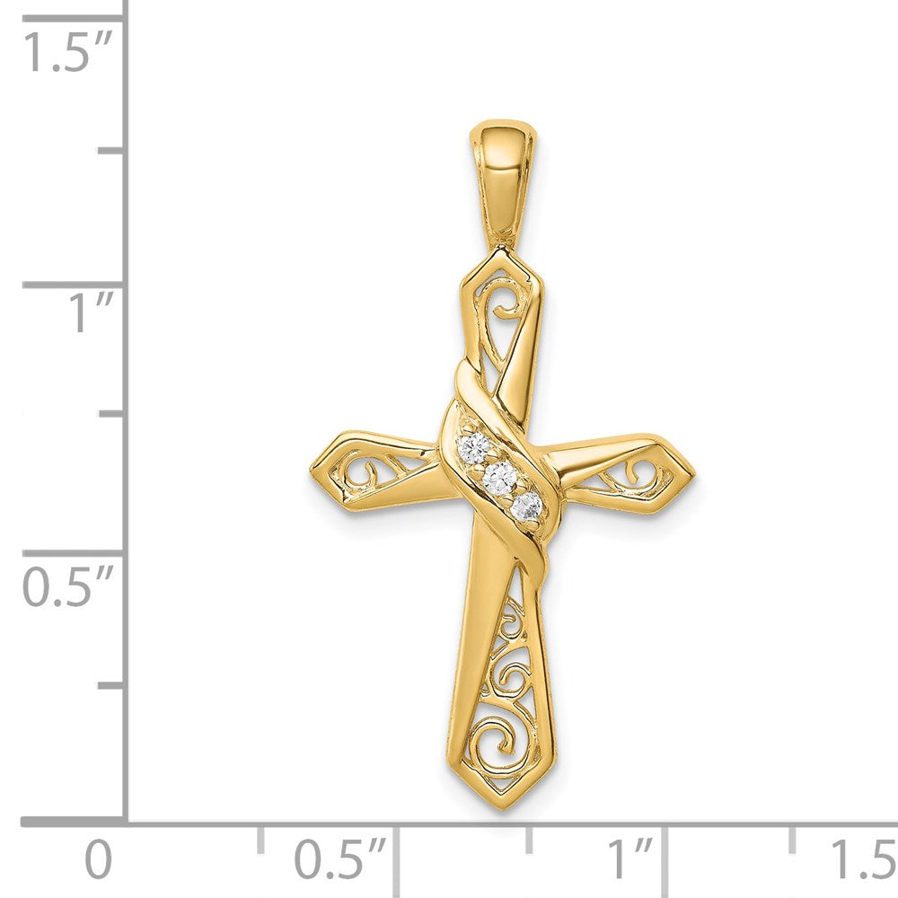Solid 14k Yellow Gold 1/20ct. Simulated CZ Cross Pendant