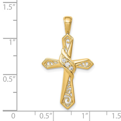 Solid 14k Yellow Gold 1/20ct. Simulated CZ Cross Pendant