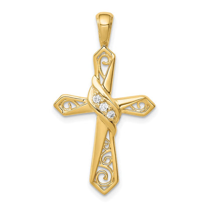 Solid 14k Yellow Gold 1/20ct. Simulated CZ Cross Pendant