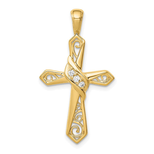 Solid 14k Yellow Gold 1/20ct. Simulated CZ Cross Pendant