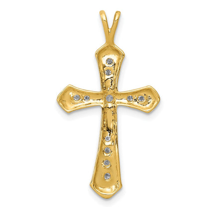 Solid 14k Yellow Gold AA Simulated CZ Passion Cross Pendant