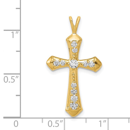 Solid 14k Yellow Gold AA Simulated CZ Passion Cross Pendant
