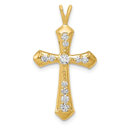 Solid 14k Yellow Gold AA Simulated CZ Passion Cross Pendant