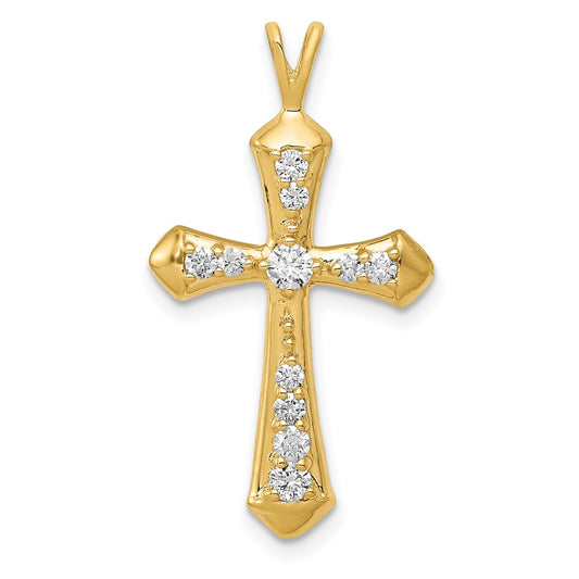 Solid 14k Yellow Gold AA Simulated CZ Passion Cross Pendant