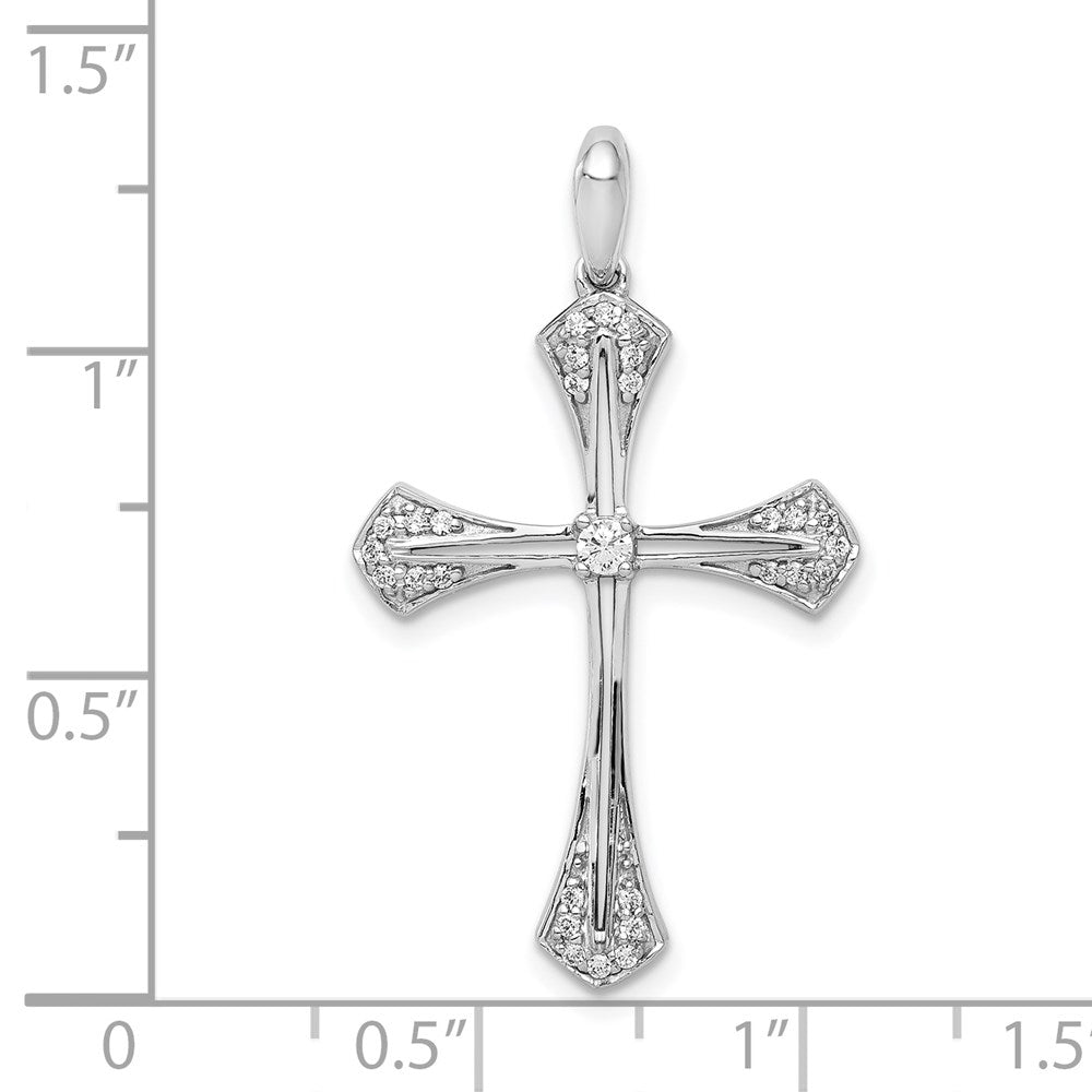 Solid 14k White Gold 1/6ct. Simulated CZ Cross Pendant