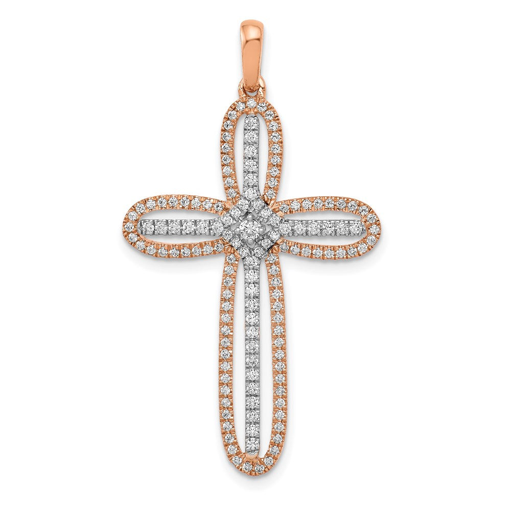 14k white and rose gold real diamond cross pendant pm5117 050 wra