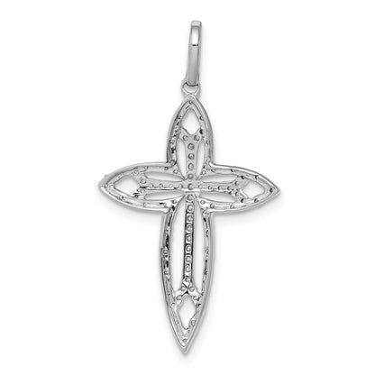 Solid 14k White Gold 1/4ct. Simulated CZ Fancy Cross Pendant