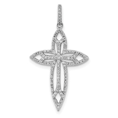 Solid 14k White Gold 1/4ct. Simulated CZ Fancy Cross Pendant
