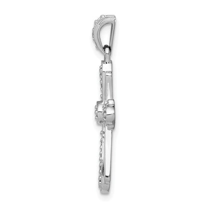 Solid 14k White Gold 1/10ct. Simulated CZ Cross Pendant