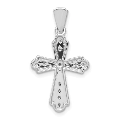 Solid 14k White Gold 1/10ct. Simulated CZ Cross Pendant