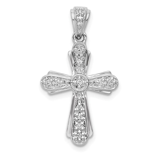 Solid 14k White Gold 1/10ct. Simulated CZ Cross Pendant