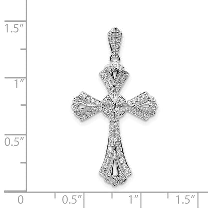 Solid 14k White Gold 1/3ct. Simulated CZ Fancy Cross Pendant