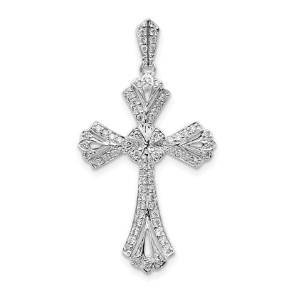 Solid 14k White Gold 1/3ct. Simulated CZ Fancy Cross Pendant