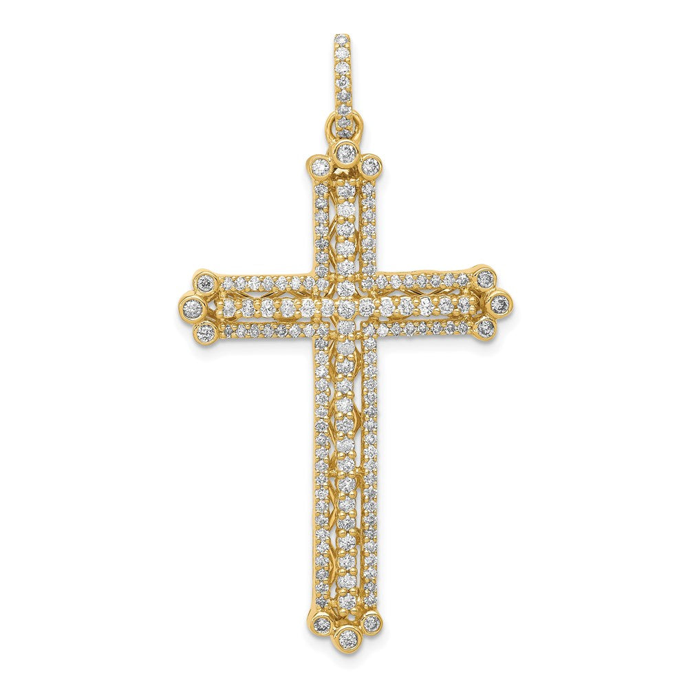 14k yellow gold real diamond budded cross pendant pm5127 100 ya