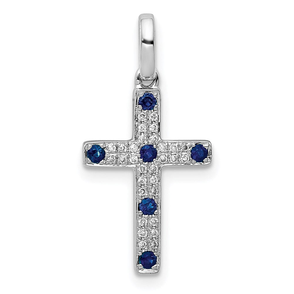 14k white gold 1 15ct real diamond and sapphire cross pendant pm5129 sa 007 wa
