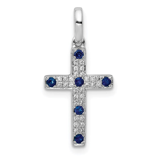 14k white gold 1 15ct real diamond and sapphire cross pendant pm5129 sa 007 wa