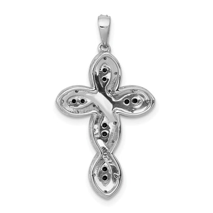 Solid 14k White Gold and BlacK Simulated CZ Cross Pendant