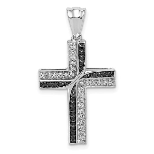 14k white gold 1 5ct black and white real diamond cross pendant pm5131 bk 020 wa