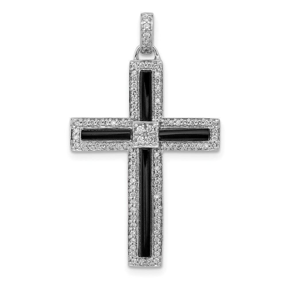 14k white gold 1 3ct real diamond and onyx cross pendant pm5134 ox 033 wa