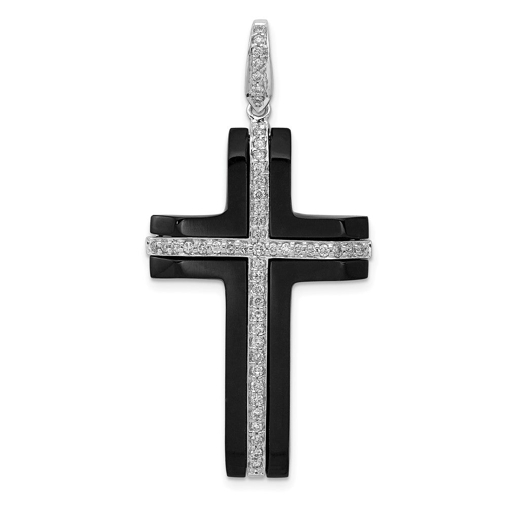 14k white gold 1 4ct real diamond and onyx cross pendant pm5137 ox 025 wa