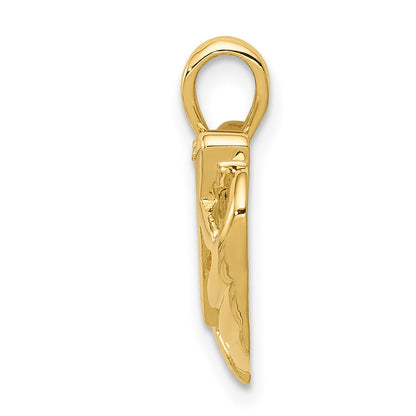 Solid 14k Yellow Gold AA Simulated CZ Heart with Cross Pendant