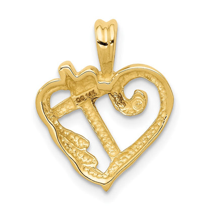 Solid 14k Yellow Gold AA Simulated CZ Heart with Cross Pendant