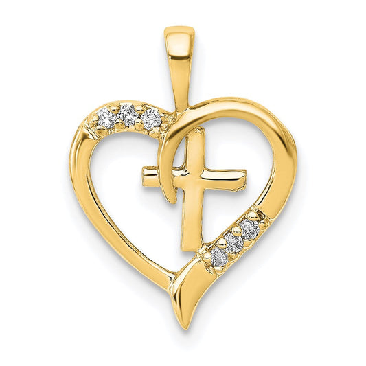 14k yellow gold aa real diamond heart cross pendant pm5143 004 ya