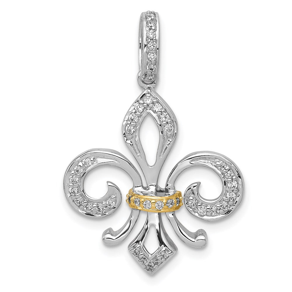 14k two tone gold real diamond fleur de lis pendant pm5156 020 wya