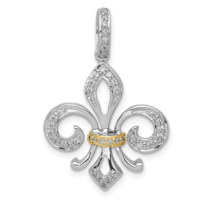 14k two tone gold real diamond fleur de lis pendant pm5156 020 wya