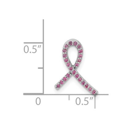 Solid 14k White Gold Awareness PinK Simulated Sapphire Slide Pendant
