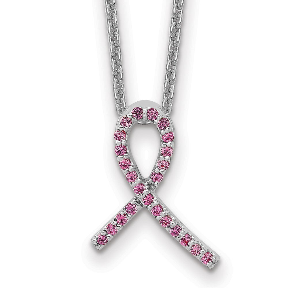 14k white gold awareness pink sapphire necklace pm5186 ps w 18