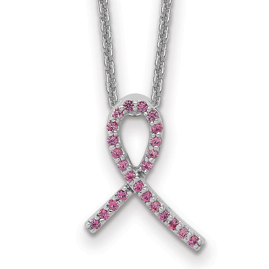 14k white gold awareness pink sapphire necklace pm5186 ps w 18