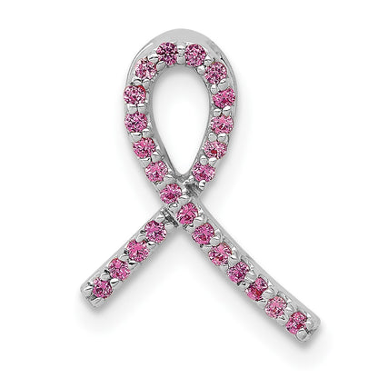 Solid 14k White Gold Awareness PinK Simulated Sapphire Slide Pendant