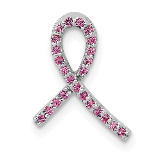 Solid 14k White Gold Awareness PinK Simulated Sapphire Slide Pendant