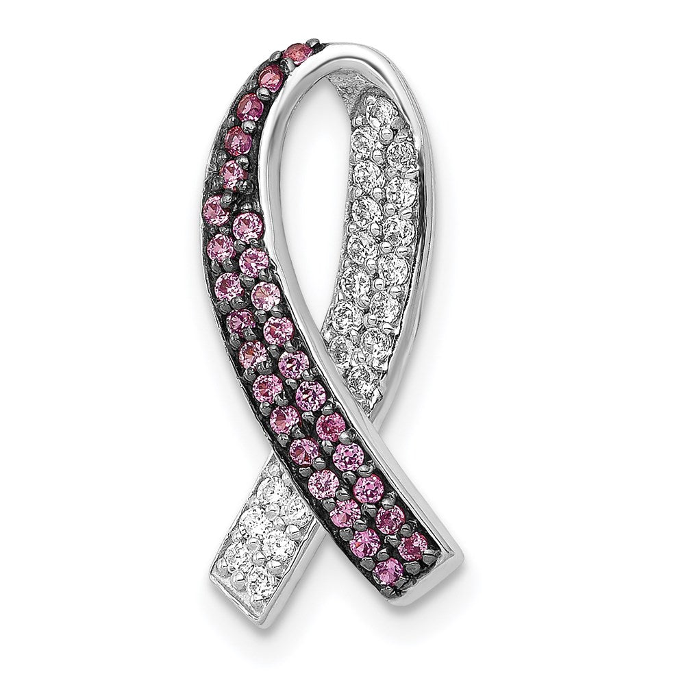 14k white gold real diamond lab created pink sapphire awareness slide pendant pm5187 ps 013 wa