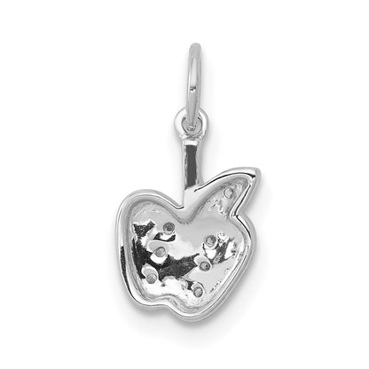 Solid 14k White Gold Simulated CZ Apple Charm