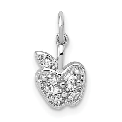 Solid 14k White Gold Simulated CZ Apple Charm