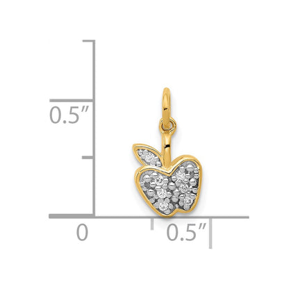 Solid 14k Yellow Gold Simulated CZ Apple Charm
