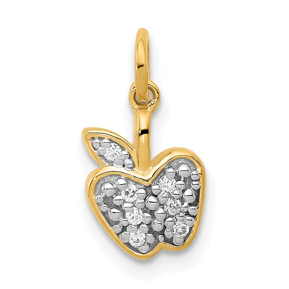 Solid 14k Yellow Gold Simulated CZ Apple Charm