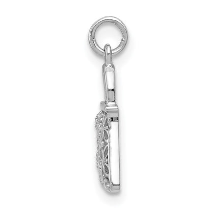 Solid 14k White Gold Simulated CZ Handbag Charm